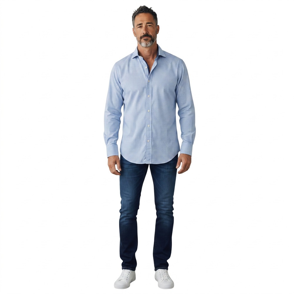 Boggi Milano New Classic Mens Blue Houndstooth Button Down Shirt Spread Collar